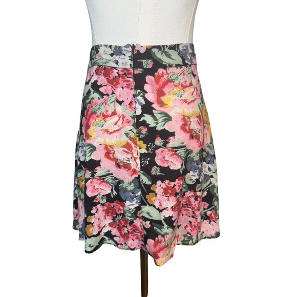 ZARA Medium Floral Skirt Black Floral Multicolor Tie At Waist - Picture 2 of 11